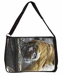 Tiger in Snow Large Black Laptop Shoulder Bag School/College