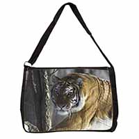 Tiger in Snow Large Black Laptop Shoulder Bag School/College