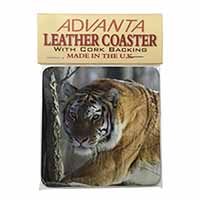 Tiger in Snow Single Leather Photo Coaster