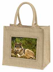 A Beautiful Wolf Natural/Beige Jute Large Shopping Bag