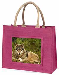 A Beautiful Wolf Large Pink Jute Shopping Bag