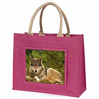 A Beautiful Wolf Large Pink Jute Shopping Bag
