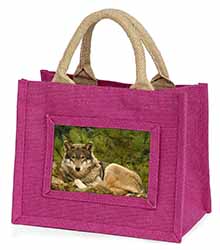 A Beautiful Wolf Little Girls Small Pink Jute Shopping Bag