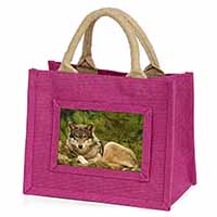 A Beautiful Wolf Little Girls Small Pink Jute Shopping Bag