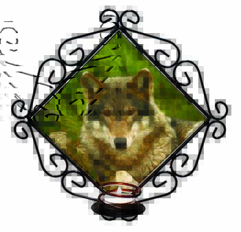 A Beautiful Wolf Wrought Iron Wall Art Candle Holder