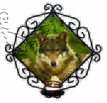 A Beautiful Wolf Wrought Iron Wall Art Candle Holder