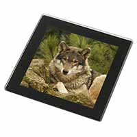 A Beautiful Wolf Black Rim High Quality Glass Coaster