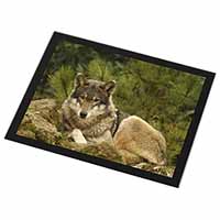 A Beautiful Wolf Black Rim High Quality Glass Placemat