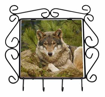 A Beautiful Wolf Wrought Iron Key Holder Hooks