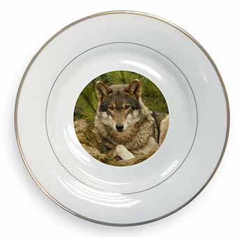 A Beautiful Wolf Gold Rim Plate Printed Full Colour in Gift Box