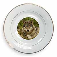 A Beautiful Wolf Gold Rim Plate Printed Full Colour in Gift Box
