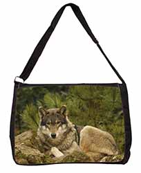 A Beautiful Wolf Large Black Laptop Shoulder Bag School/College