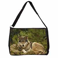 A Beautiful Wolf Large Black Laptop Shoulder Bag School/College