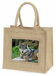 A Gorgeous Wolf Natural/Beige Jute Large Shopping Bag