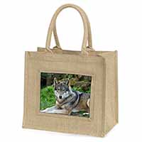 A Gorgeous Wolf Natural/Beige Jute Large Shopping Bag