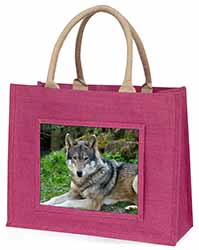 A Gorgeous Wolf Large Pink Jute Shopping Bag