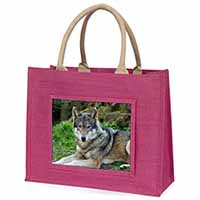 A Gorgeous Wolf Large Pink Jute Shopping Bag