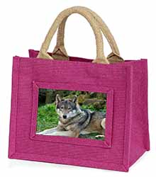 A Gorgeous Wolf Little Girls Small Pink Jute Shopping Bag
