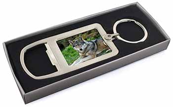 A Gorgeous Wolf Chrome Metal Bottle Opener Keyring in Box