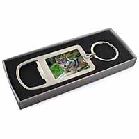 A Gorgeous Wolf Chrome Metal Bottle Opener Keyring in Box