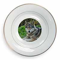 A Gorgeous Wolf Gold Rim Plate Printed Full Colour in Gift Box