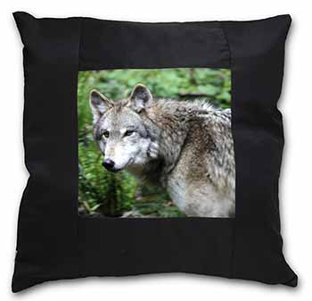 Grey Wolf Black Satin Feel Scatter Cushion