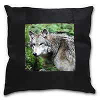 Grey Wolf Black Satin Feel Scatter Cushion