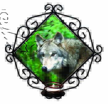 Grey Wolf Wrought Iron Wall Art Candle Holder