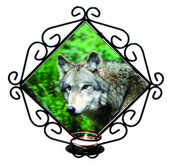 Grey Wolf Wrought Iron Wall Art Candle Holder