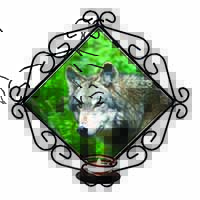 Grey Wolf Wrought Iron Wall Art Candle Holder