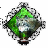 Grey Wolf Wrought Iron Wall Art Candle Holder