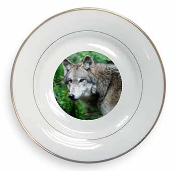 Grey Wolf Gold Rim Plate Printed Full Colour in Gift Box