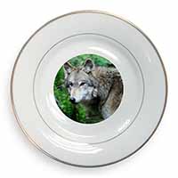 Grey Wolf Gold Rim Plate Printed Full Colour in Gift Box