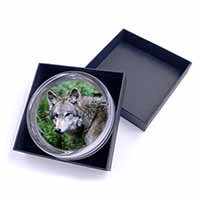 Grey Wolf Glass Paperweight in Gift Box