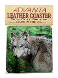 Grey Wolf Single Leather Photo Coaster