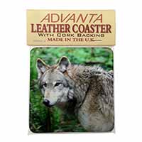 Grey Wolf Single Leather Photo Coaster