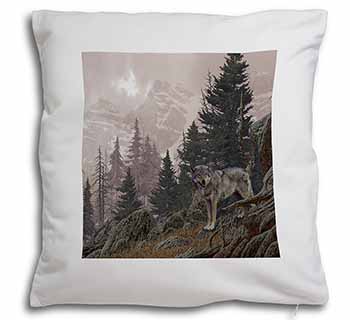 Mountain Wolf Soft White Velvet Feel Scatter Cushion