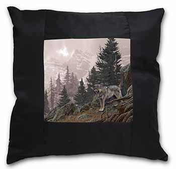 Mountain Wolf Black Satin Feel Scatter Cushion