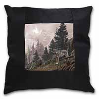 Mountain Wolf Black Satin Feel Scatter Cushion