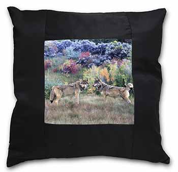 Wolves Print Black Satin Feel Scatter Cushion