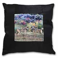 Wolves Print Black Satin Feel Scatter Cushion