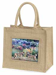 Wolves Print Natural/Beige Jute Large Shopping Bag