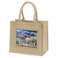Wolves Print Natural/Beige Jute Large Shopping Bag