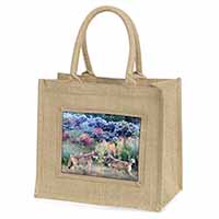 Wolves Print Natural/Beige Jute Large Shopping Bag