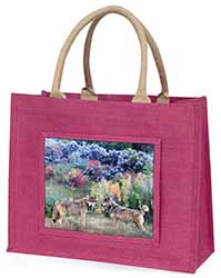 Wolves Print Large Pink Jute Shopping Bag