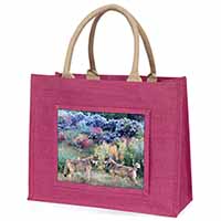 Wolves Print Large Pink Jute Shopping Bag