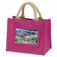 Wolves Print Little Girls Small Pink Jute Shopping Bag
