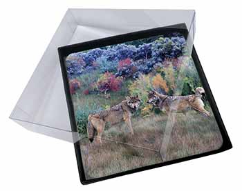 4x Wolves Print Picture Table Coasters Set in Gift Box
