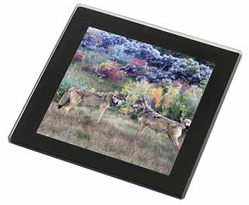 Wolves Print Black Rim High Quality Glass Coaster