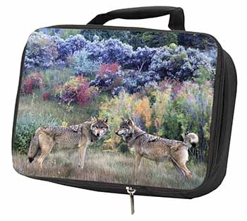 Wolves Print Black Insulated School Lunch Box/Picnic Bag